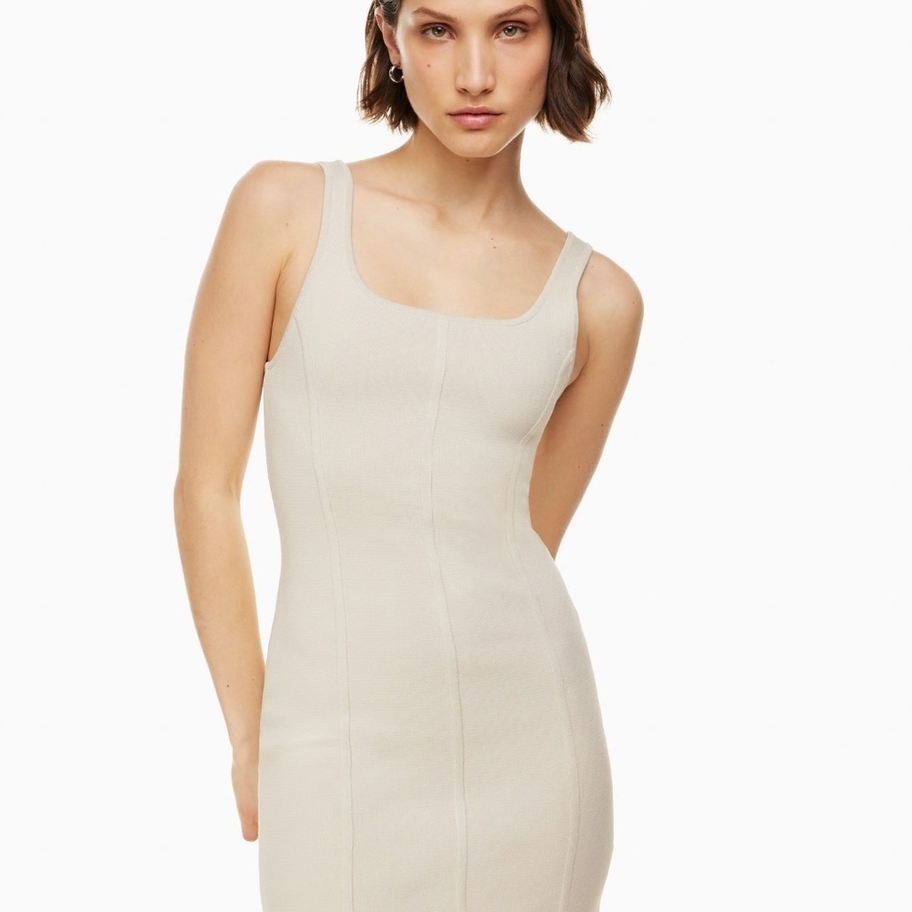 Babaton Sculpt Knit Square Neck Dress Cream Beige Bodycon Size Small